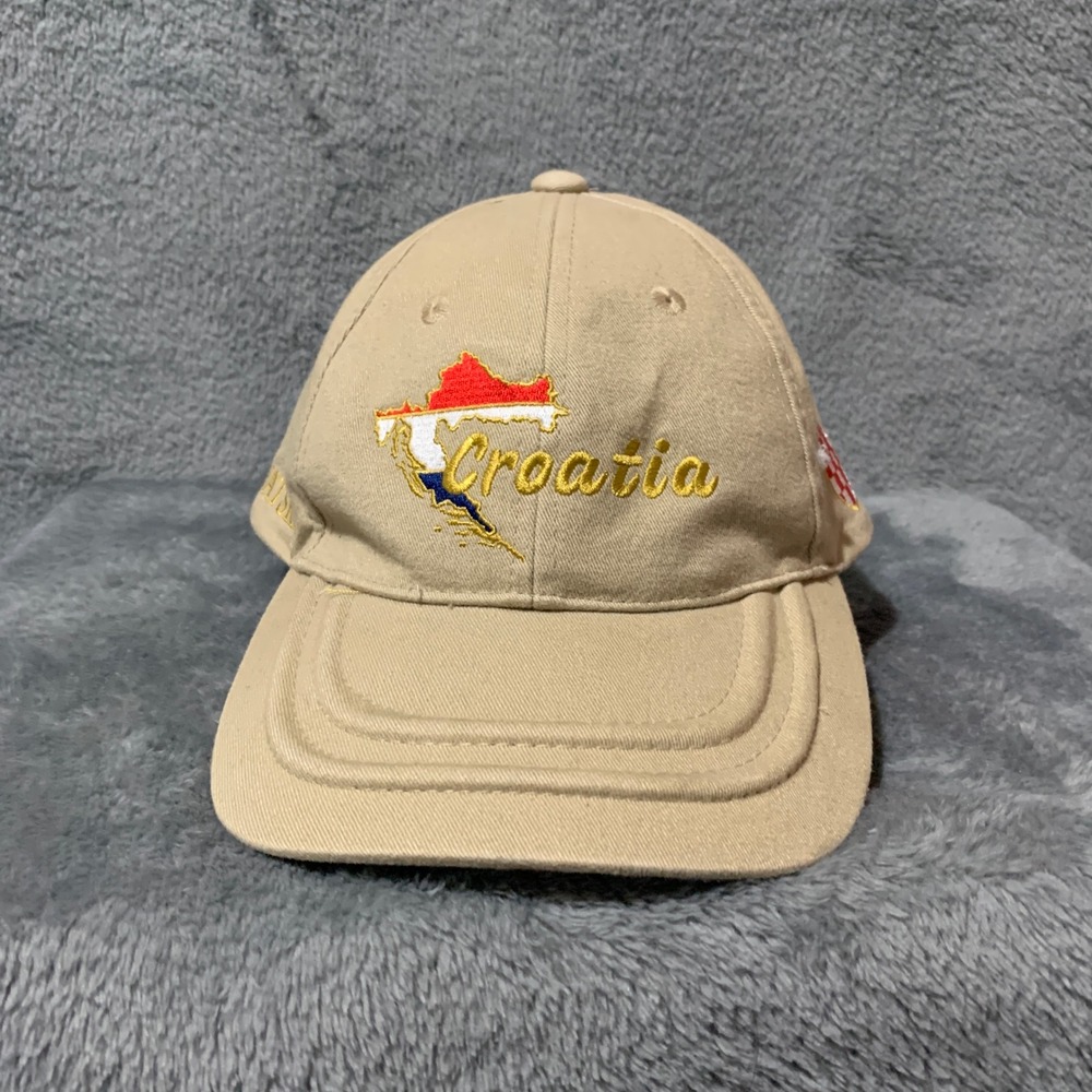 Croatia Souvenir Cap Tan Cotton Embroidered Map Coat of Arms Hat Hrvatska HB9